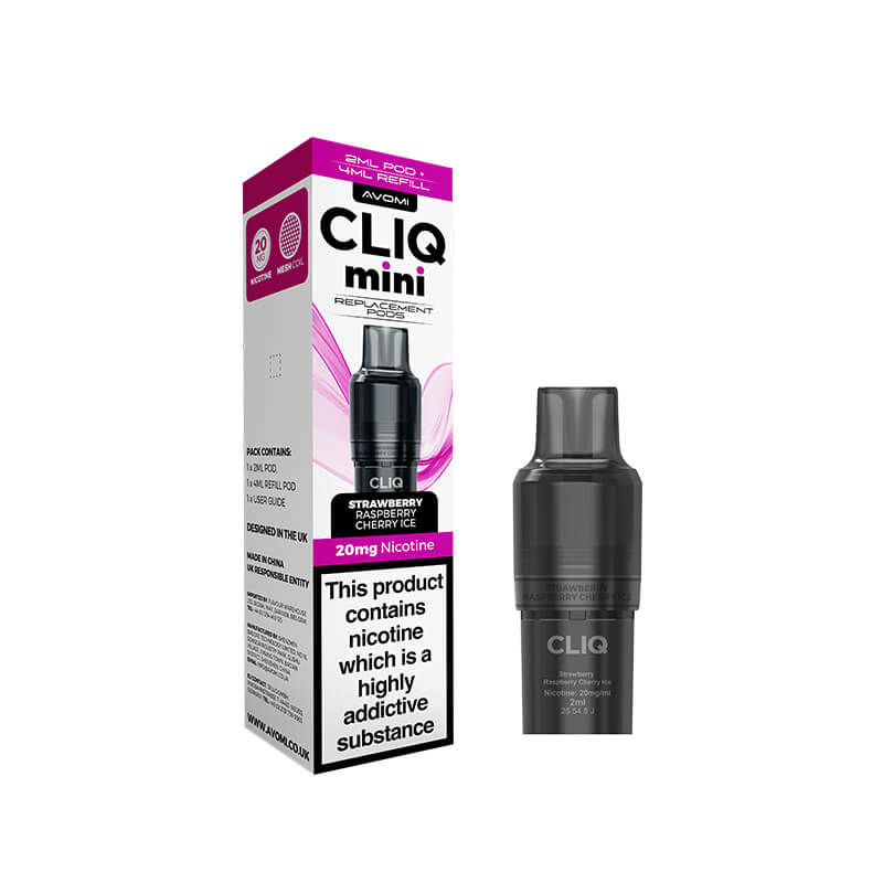 Avomi CLIQ Mini Replacement Prefilled Pod + Refill – Strawberry Raspberry Cherry Ice